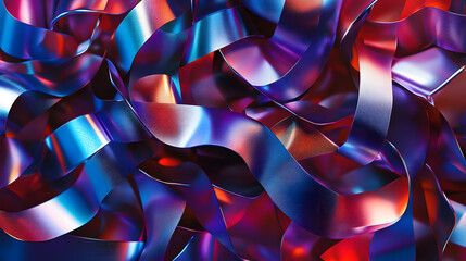 A surreal composition of metallic ribbons, with reflections and highlights creating an abstract background

