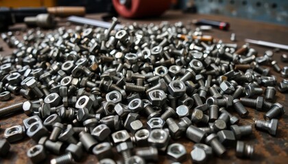 Obraz premium Tools and equipment inventory workshop metal fasteners industrial setting close-up hardware supply