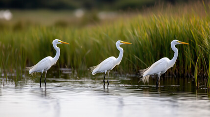 Fototapeta premium Dynamic Coastal Estuary with Diverse Wildlife and Salt Marshes