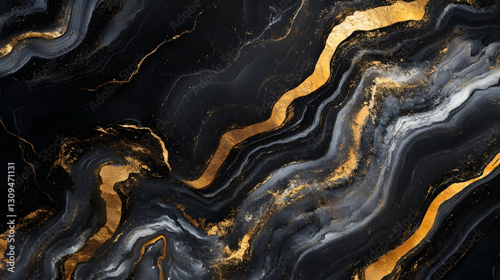 Poster Mesmerizing and captivating abstract background featuring a striking marble and agate like texture with glowing golden veins and lines against a dark moody backdrop