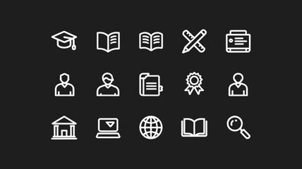 Fototapeta premium Education Icon Set, Vector Icons for Learning, Books, Graduation, Technology, Certificates, and Online Courses - Perfect for Websites and Presentations