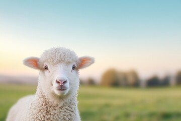 close-up of serene farm animal in green pasture capturing its gentle gaze against blurred nature backdrop conveying