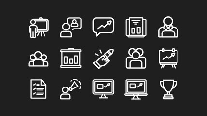 Business Growth Vector Icon Set for Infographics, Presentations, and Marketing Materials | Professional Line Icons for Data Analysis and Strategy