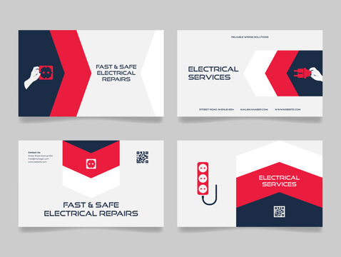 Business card templates featuring electrical services, electronics repair solutions and contact information
