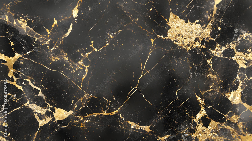 Poster Mesmerizing black and gold marble texture with intricate veining and cracked patterns creating a stunning abstract background suitable for high end design projects premium branding