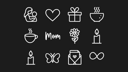 Vector Icon Set for Mother's Day, Love, Gifts, Coffee, and Floral Designs - Perfect for Print and Digital Projects