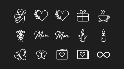 Fototapeta premium Vector Icon Set for Mother's Day, Love, Gifts, and Celebrations - 12 Creative Line Art Symbols for Personal and Commercial Use