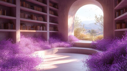 Tranquil Library Nook with Lavender