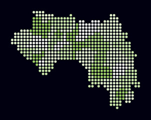 Guinea dotted map. Digital style map of the country on a dark background. Guinea shape with circle dots. Colored dots style. Large size circles. Awesome vector illustration.