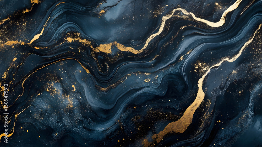 Poster Mesmerizing Celestial Marble   Captivating abstract cosmic texture with glowing golden swirls shimmering waves and intricate patterns evoking a mystical primordial universe  Vibrant