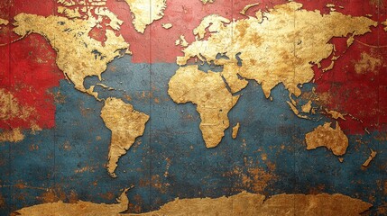 World map, textured, vintage style