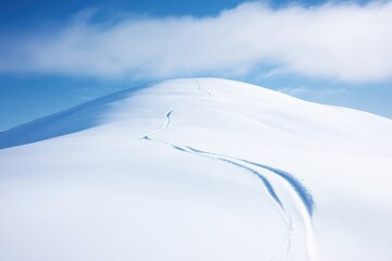 serene untouched snow-covered mountain slope morning light casting soft shadows on pristine powder with lone set of