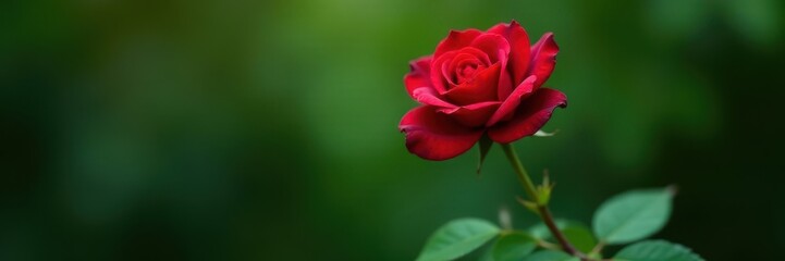 Single dark red rose, vibrant green leaves contrast, botanical, green