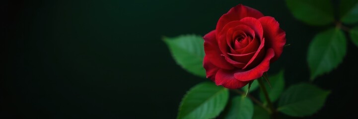 Single dark red rose, vibrant green leaves contrast, wallpaper, stem