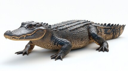 Obraz premium Alligator Resting on White Background; Reptile; Predatory Animal; Wildlife; Nature