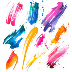 A vibrant collection of colorful paint strokes, showcasing a variety of hues and textures. Ideal for design projects, art inspiration, or creative background elements.
