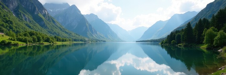 Stunning Buttermere vista, serene lake reflecting mountains, panorama, sky, nature