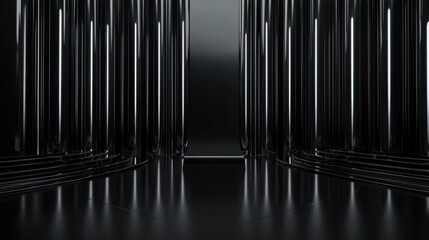 Fototapeta premium Close-up of massive aluminum sheet rolls in a warehouse, highlighting the smooth, reflective surface of the metal.
