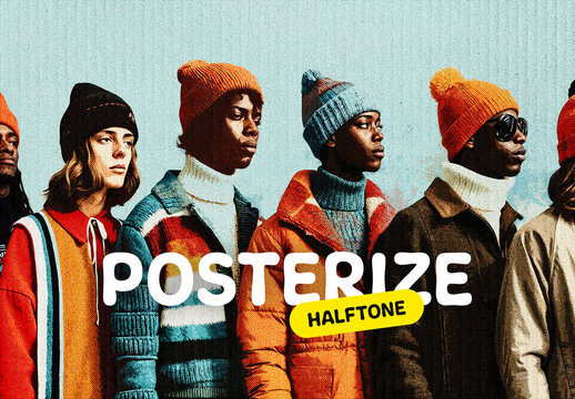 Posterize Halftone Photo Effect Mockup