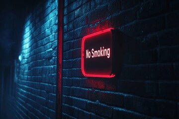 Neon No Smoking Sign Illuminating Dark Urban Alleyway Wall