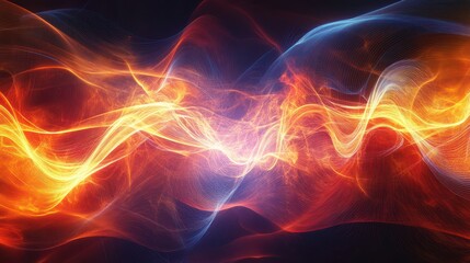 Abstract neonlit quantum wave function collapsing, futuristic quantum mechanics representation