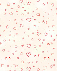  Kawaii-style doodle pattern with stars, hearts, and happy faces on a pastel background. | generative AI