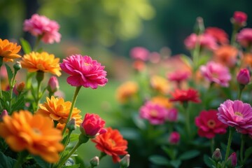 Vibrant blooms in a lush garden bursting with color , texture, illustration