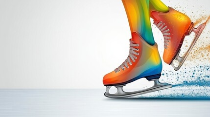 Dynamic Ice Skates in Motion Vibrant Orange and Blue