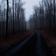 Obraz premium Misty Forest Road - Dark Nature Illustration