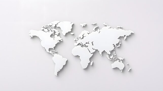 Embossed White World Map on Light Gray Background