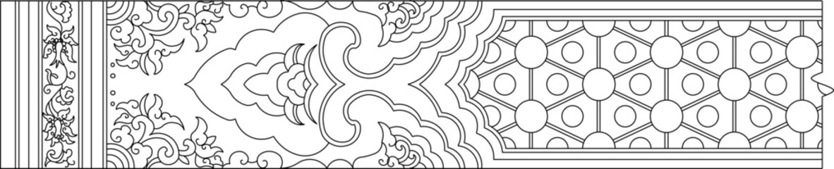 Vector sketch illustration silhouette design batik motif carving vintage classic ornament with traditional ethnic decoration