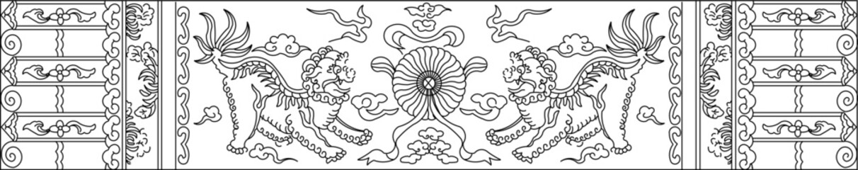 Vector sketch illustration silhouette design batik motif carving vintage classic ornament with traditional ethnic decoration  