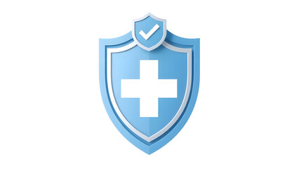 Fototapeta premium Blue shield with white cross symbol representing medical aid or health protection
