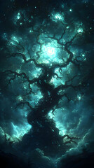 Obraz premium Mystical Glowing Tree At Night