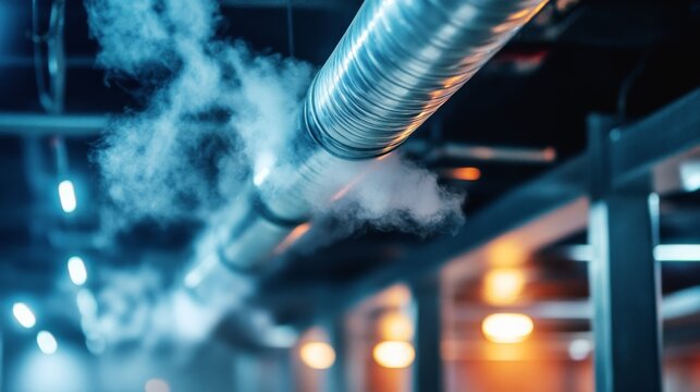 Airborne contaminants spreading through industrial ventilation system, concept of poor air quality, virus transmission, indoor pollution