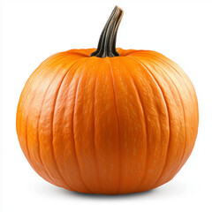 Obraz premium A whole round orange pumpkin with a textured surface and a sturdy stem, isolated on a white background