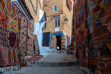 Naklejka premium Chefchaouen or Chaouen. The blue city in Morocco. Famous for its blue-washed buildings