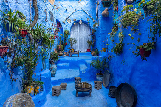 Chefchaouen or Chaouen. The blue city in Morocco. Famous for its blue-washed buildings