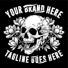 Premade School band skull t-shirt graphic illustration artwork flowers leaves leaf branch streetwear