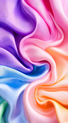 Obraz premium Colorful silk fabric with pastel rainbow hues, draped and flowing.