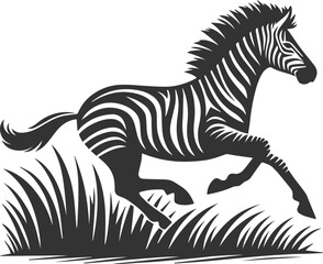 Zebra dashing through tall grass animal silhouette