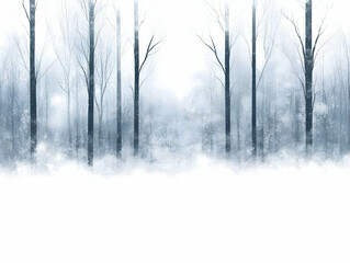 Fototapeta premium Winter Woodland Illustration, Snowy Trees