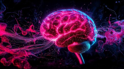 Obraz premium Abstract Representation of a Brain with Colorful Neon Effects