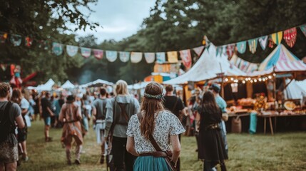Enchanted Festival Gathering with Colorful Banners and Tents