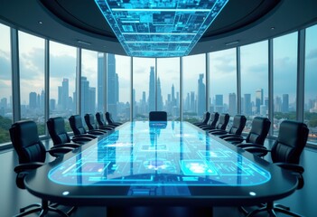 futuristic modern conference space featuring advanced technology sleek collaborative environment, ambiance, architecture, art, spaces, design