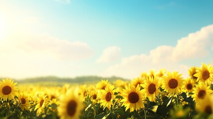 Fototapeta premium Vibrant sunflowers under a clear blue sky