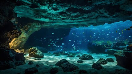 Hidden Ocean Cave with Crystal Clear Waters and Marine Life
