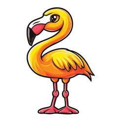 Fototapeta premium Flamingo, simple vector logo, white background, black outline, colorful cartoon, high contrast, 2D flat design, vector illustration