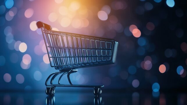 Shopping cart in motion urban environment conceptual image data flow and shopping experience dynamic viewpoint