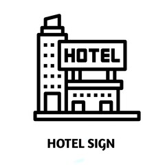 Obraz premium Hotel sign editable stroke outline icon isolated on white background flat vector illustration, Pixel perfect